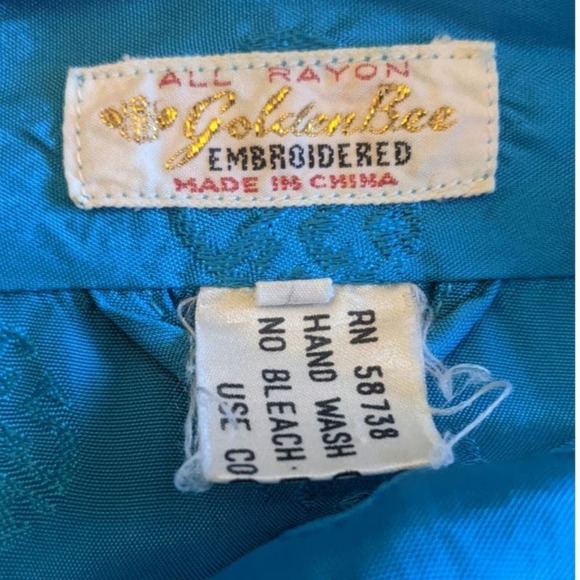 Vintage Golden Bee Asian Turquoise Robe with Belt, Rayon, Small - Picture 8 of 8